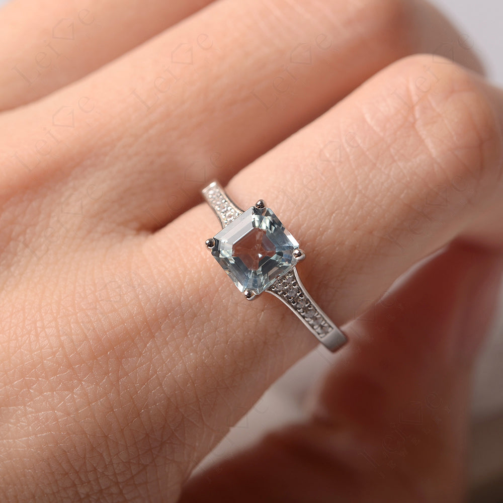 Aquamarine Ring Asscher Cut Engagement Ring