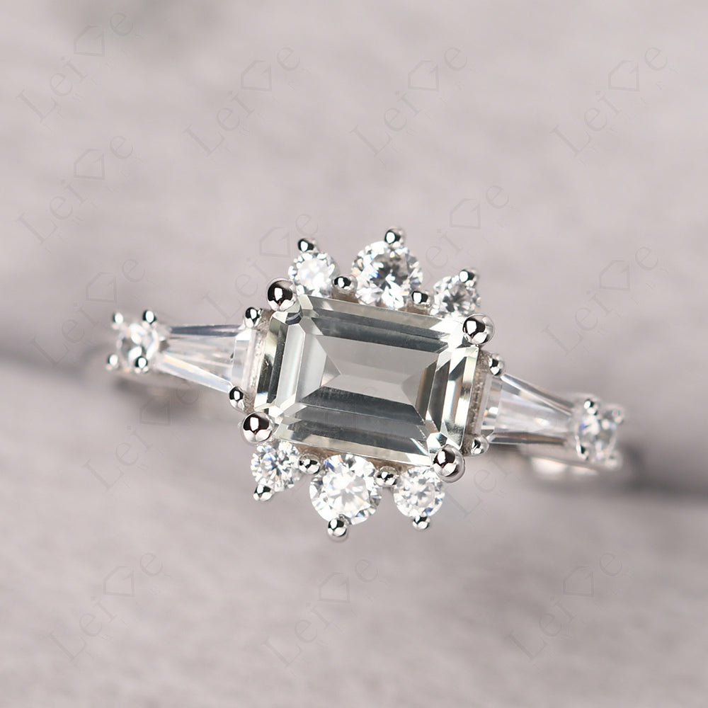 Emerald Cut Green Amethyst Horizontal Ring