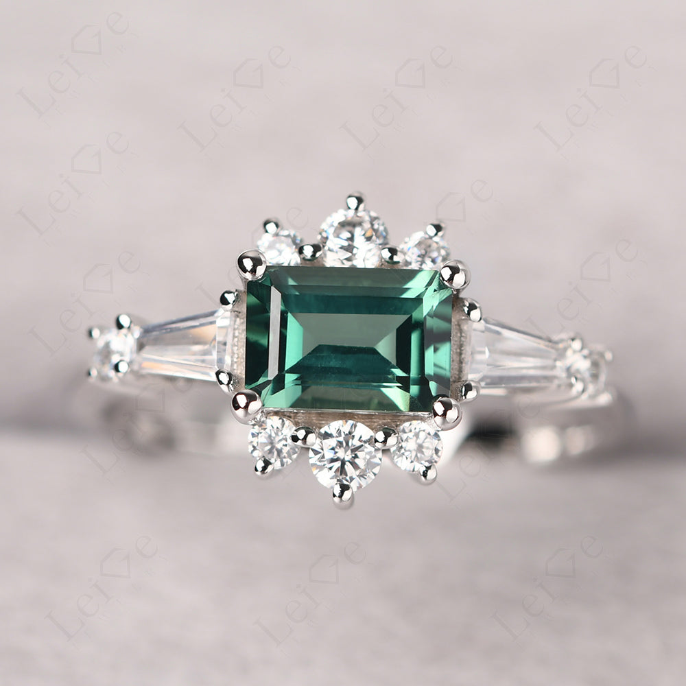 Emerald Cut Green Sapphire Horizontal Ring