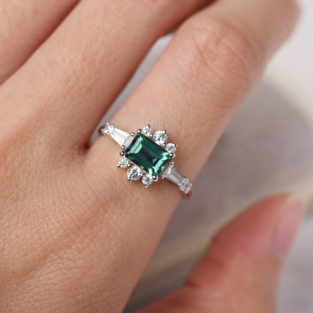 Emerald Cut Green Sapphire Horizontal Ring