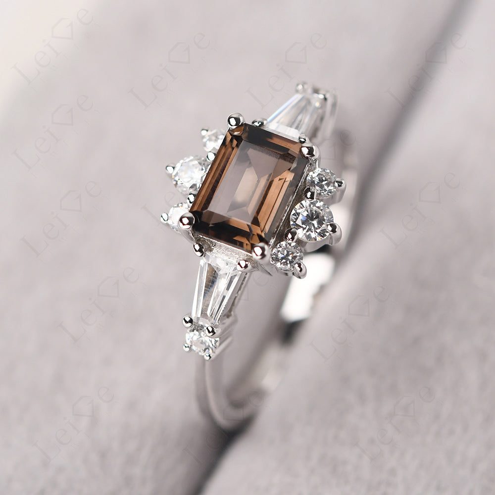 Emerald Cut Smoky Quartz Horizontal Ring