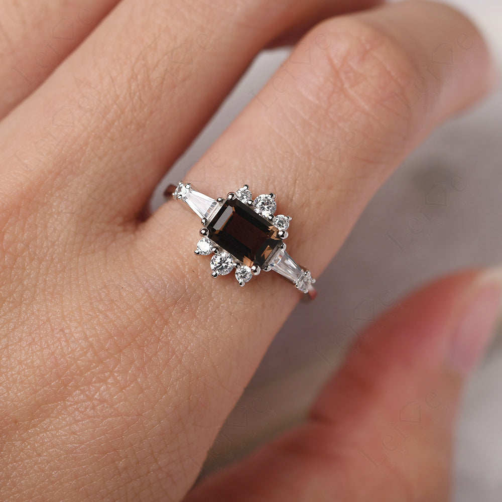 Emerald Cut Smoky Quartz Horizontal Ring