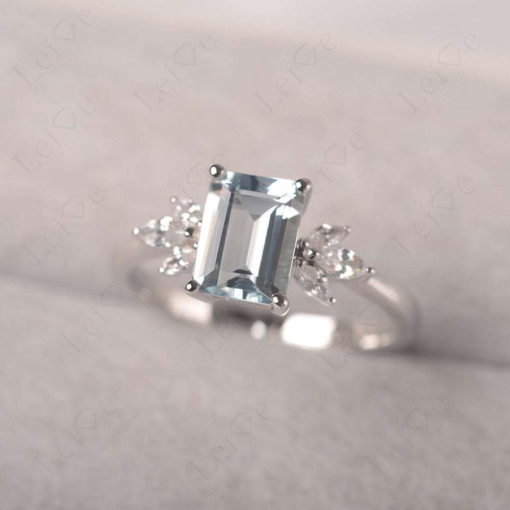 Aquamarine Ring Emerald Cut Wedding Ring Gold