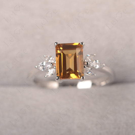 Citrine Ring Emerald Cut Wedding Ring Gold