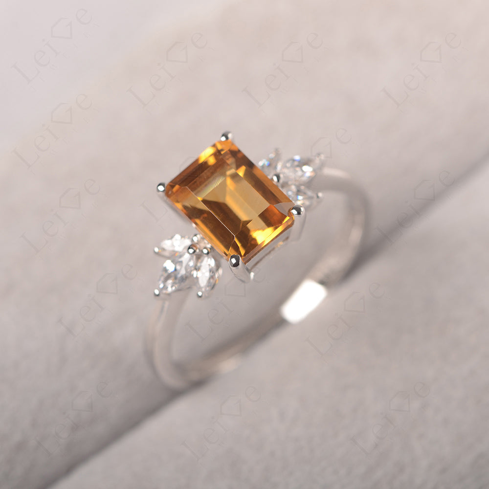 Citrine Ring Emerald Cut Wedding Ring Gold