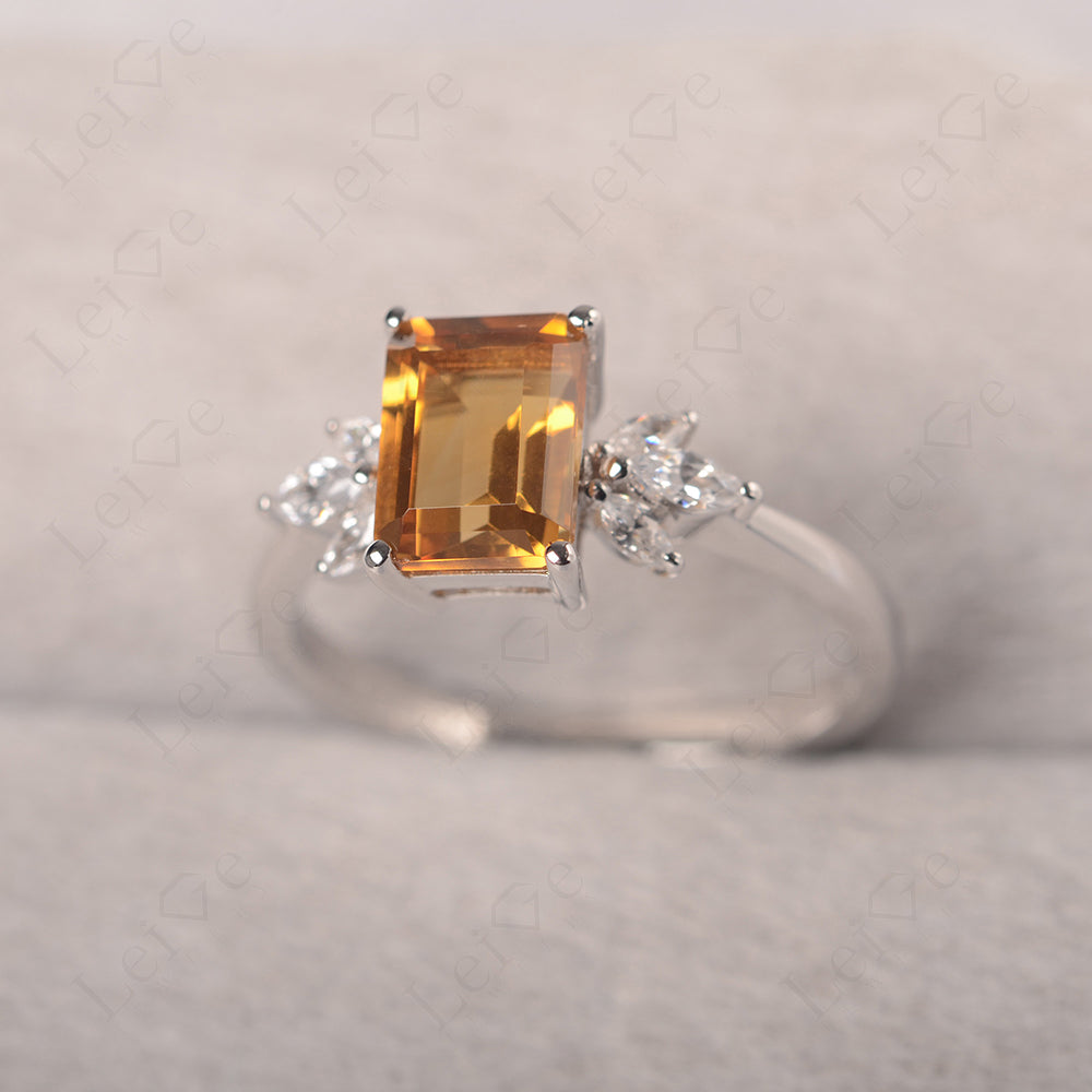 Citrine Ring Emerald Cut Wedding Ring Gold