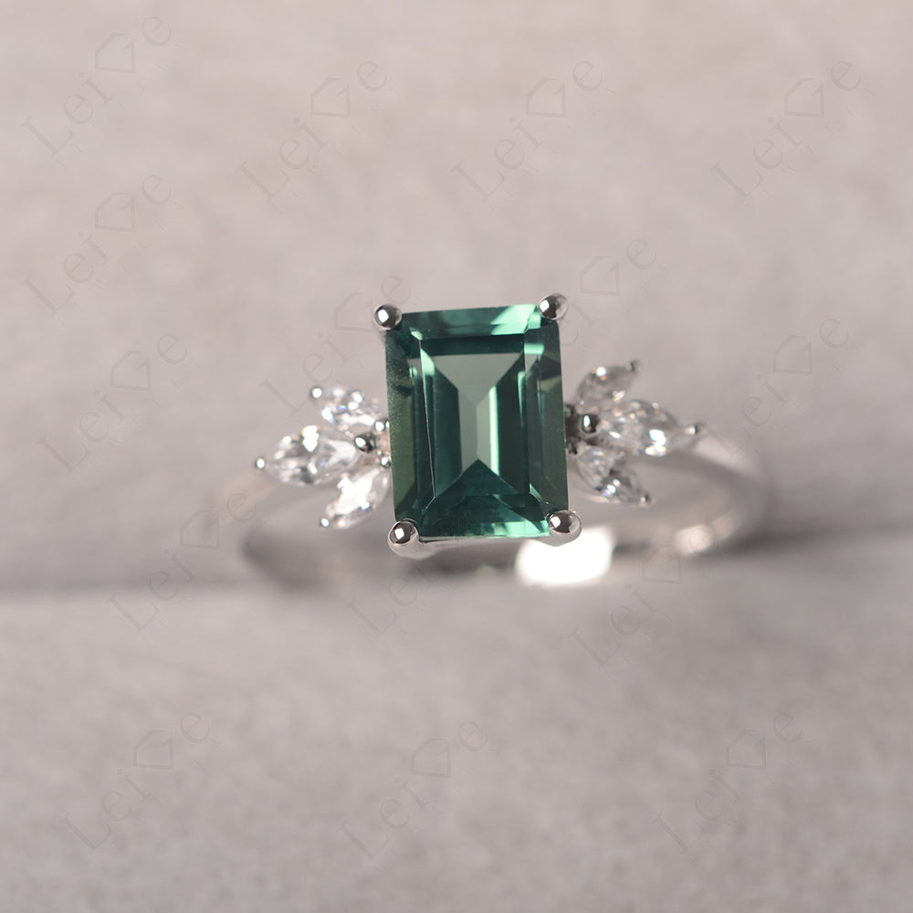 Green Sapphire Ring Emerald Cut Wedding Ring Gold