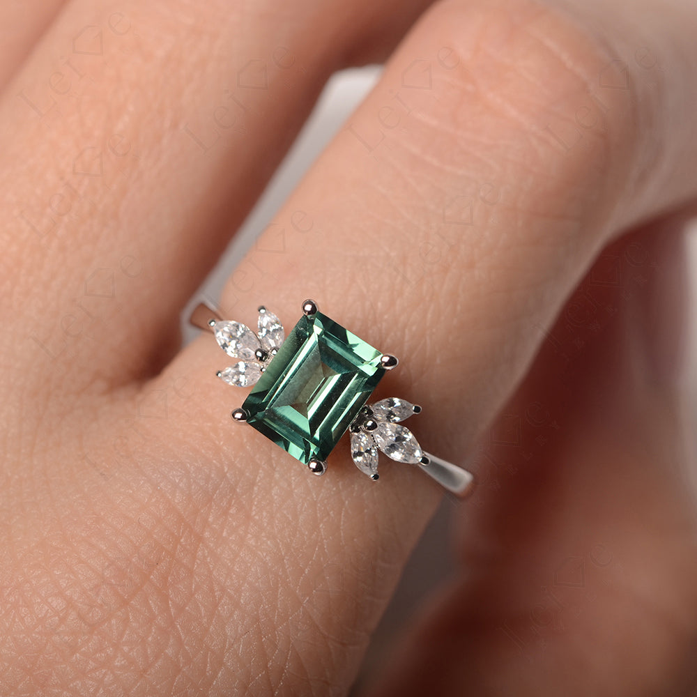 Green Sapphire Ring Emerald Cut Wedding Ring Gold