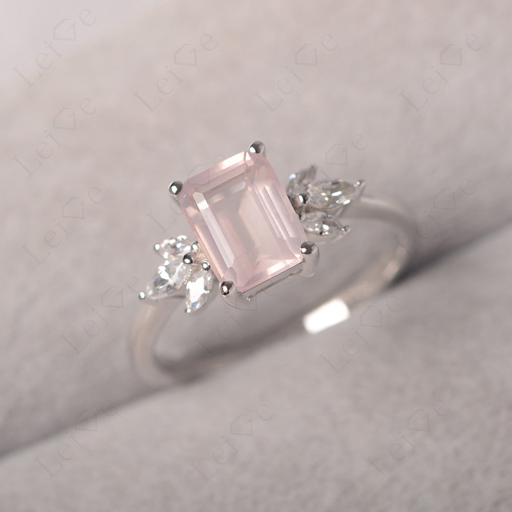 Rose Quartz Ring Emerald Cut Wedding Ring Gold