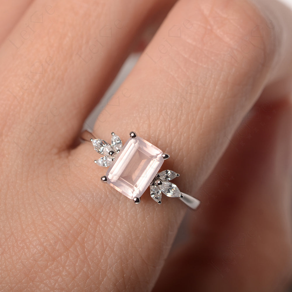 Rose Quartz Ring Emerald Cut Wedding Ring Gold