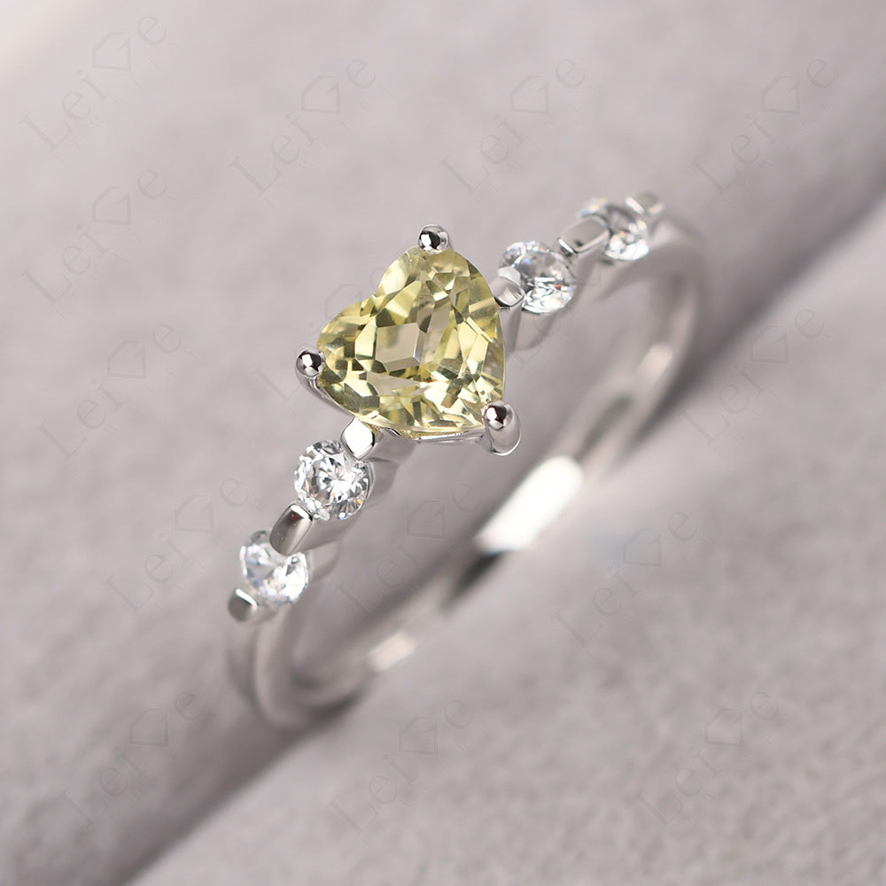 Dainty Heart Lemon Quartz Engagement Ring