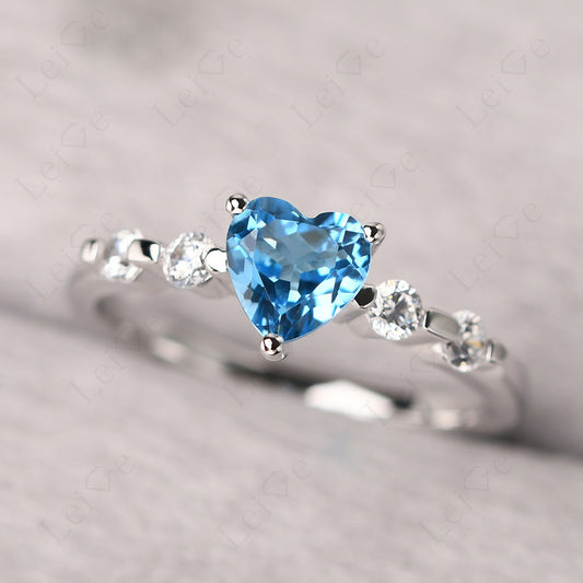 Dainty Heart Swiss Blue Topaz Engagement Ring