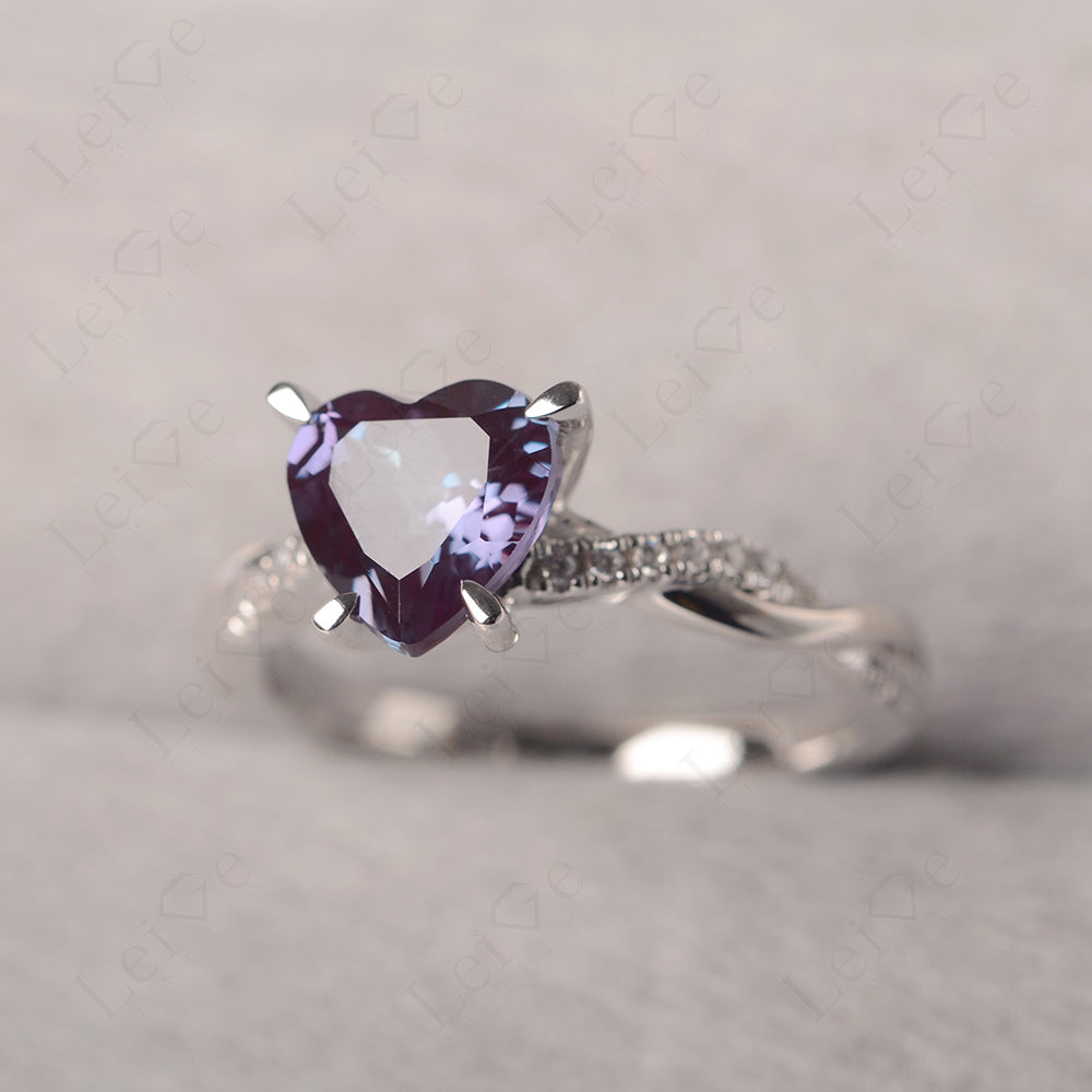 Twisted Heart Shaped Alexandrite Ring White Gold