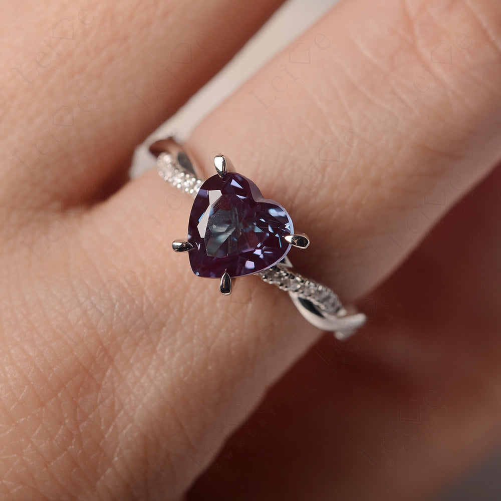 Twisted Heart Shaped Alexandrite Ring White Gold