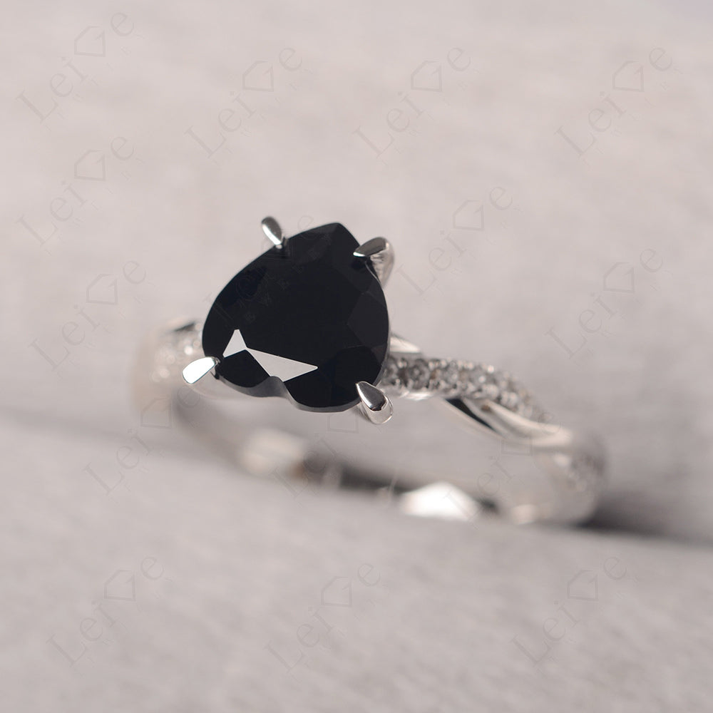 Twisted Heart Shaped Black Spinel Ring White Gold