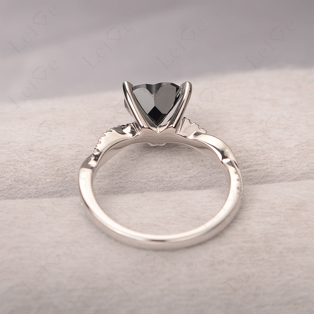 Twisted Heart Shaped Black Spinel Ring White Gold