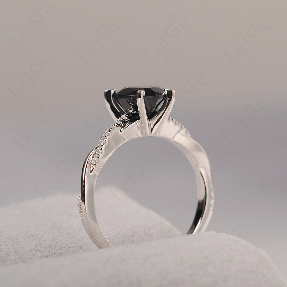 Twisted Heart Shaped Black Spinel Ring White Gold