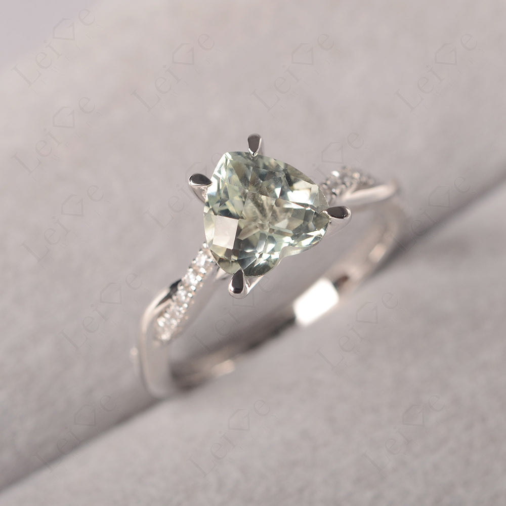 Twisted Heart Shaped Green Amethyst Ring White Gold