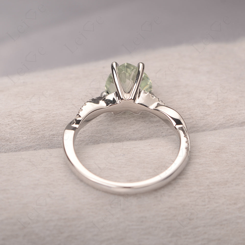Twisted Heart Shaped Green Amethyst Ring White Gold