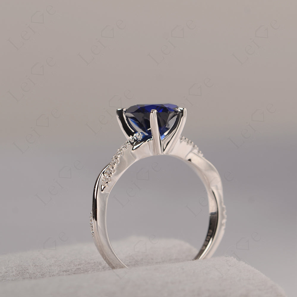 Twisted Heart Shaped Sapphire Ring White Gold