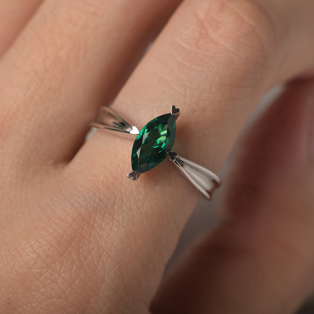 Emerald Wedding Ring Marquise Solitaire Ring