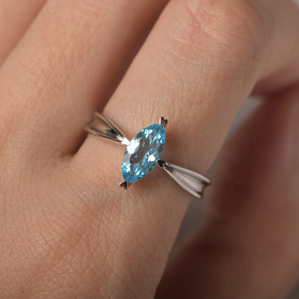 Swiss Blue Topaz Wedding Ring Marquise Solitaire Ring