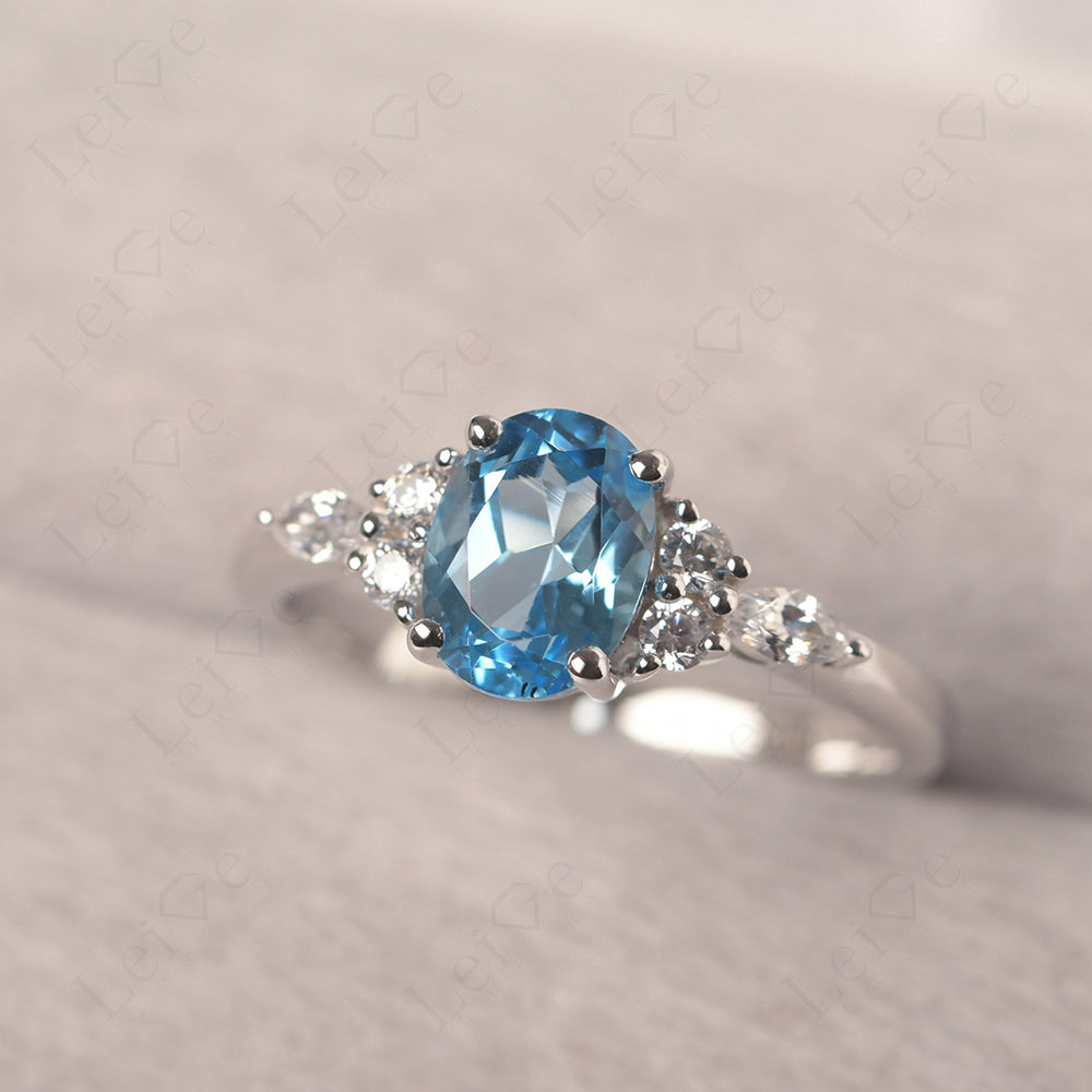 Swiss Blue Topaz Ring Sterling Silver Oval Cut Ring