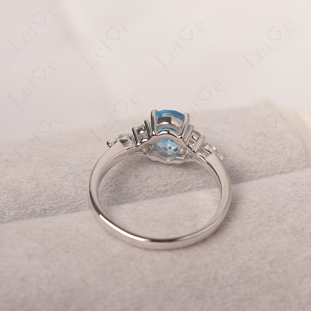 Swiss Blue Topaz Ring Sterling Silver Oval Cut Ring