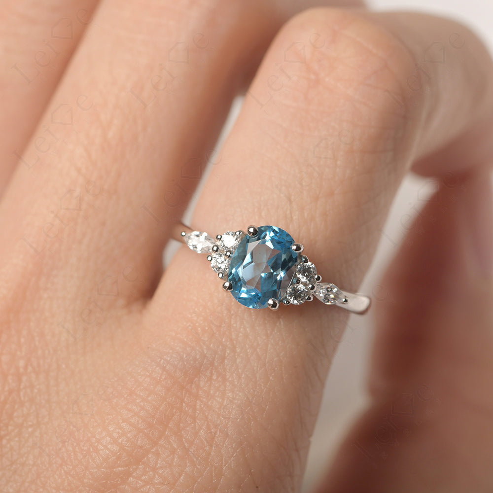 Swiss Blue Topaz Ring Sterling Silver Oval Cut Ring