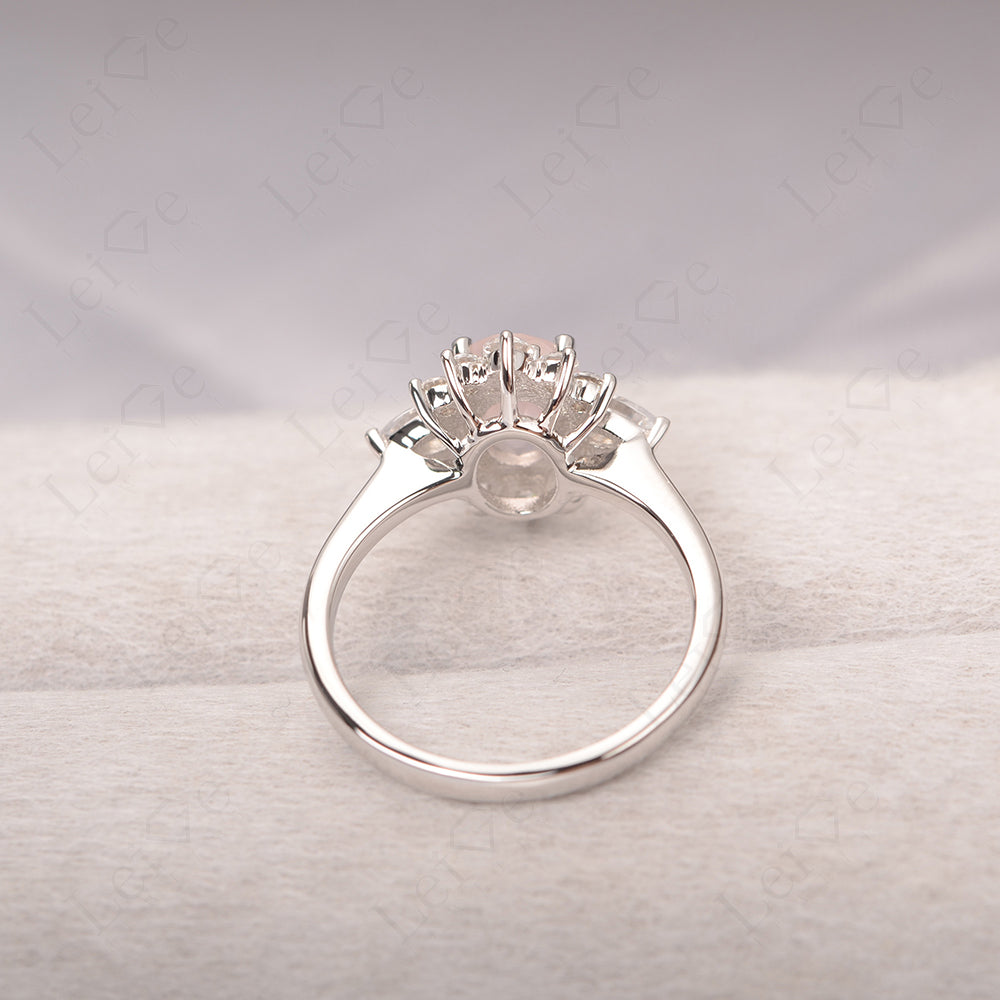 Oval Cut Rose Quartz Ring With Pear Side Stone