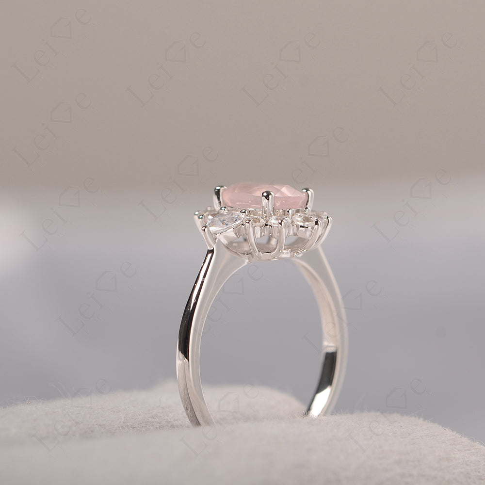Oval Cut Rose Quartz Ring With Pear Side Stone