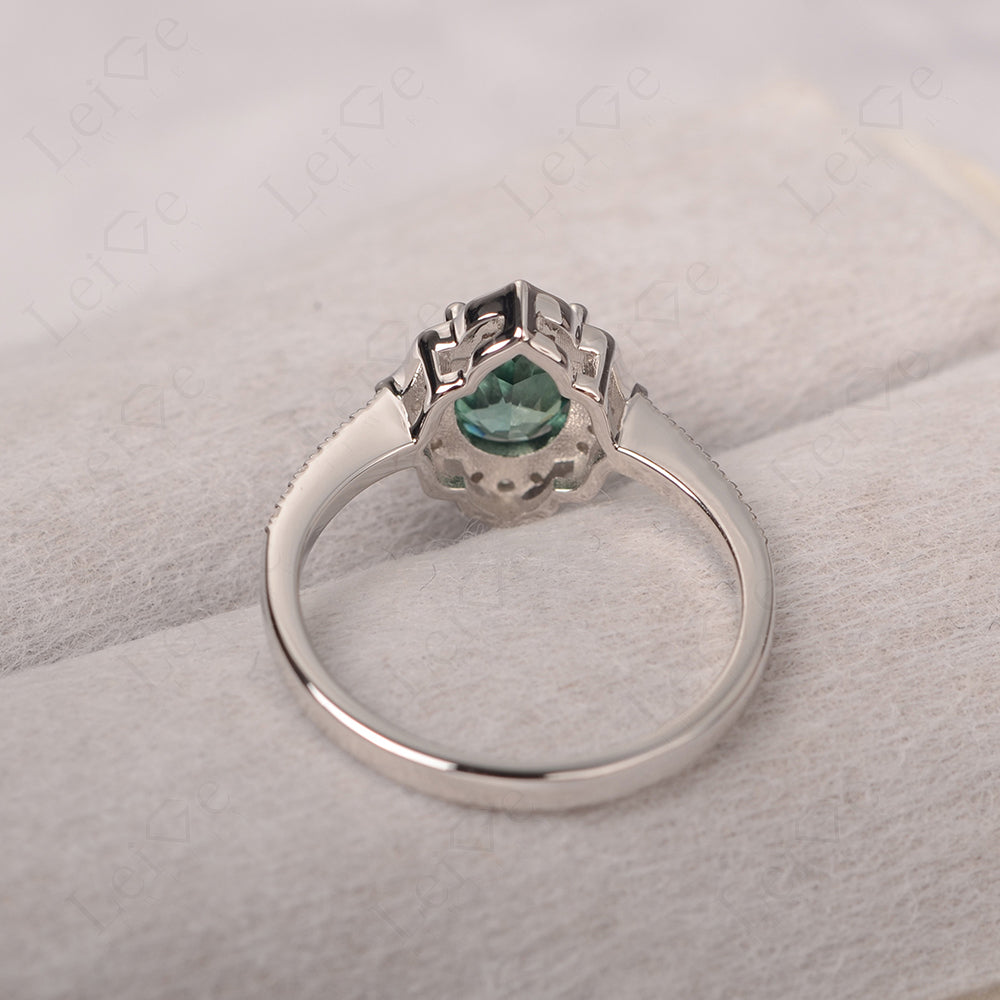 Green Sapphire Vintage Oval Halo Engagement Rings