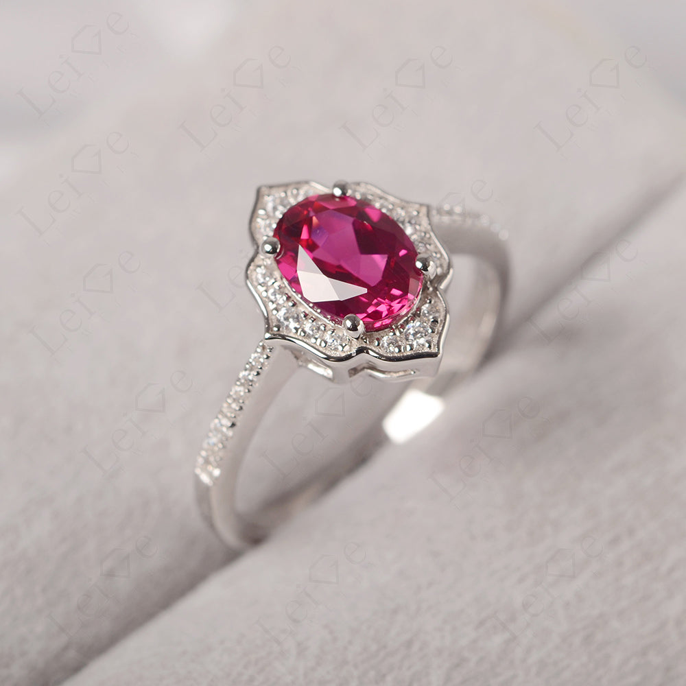 Ruby Vintage Oval Halo Engagement Rings