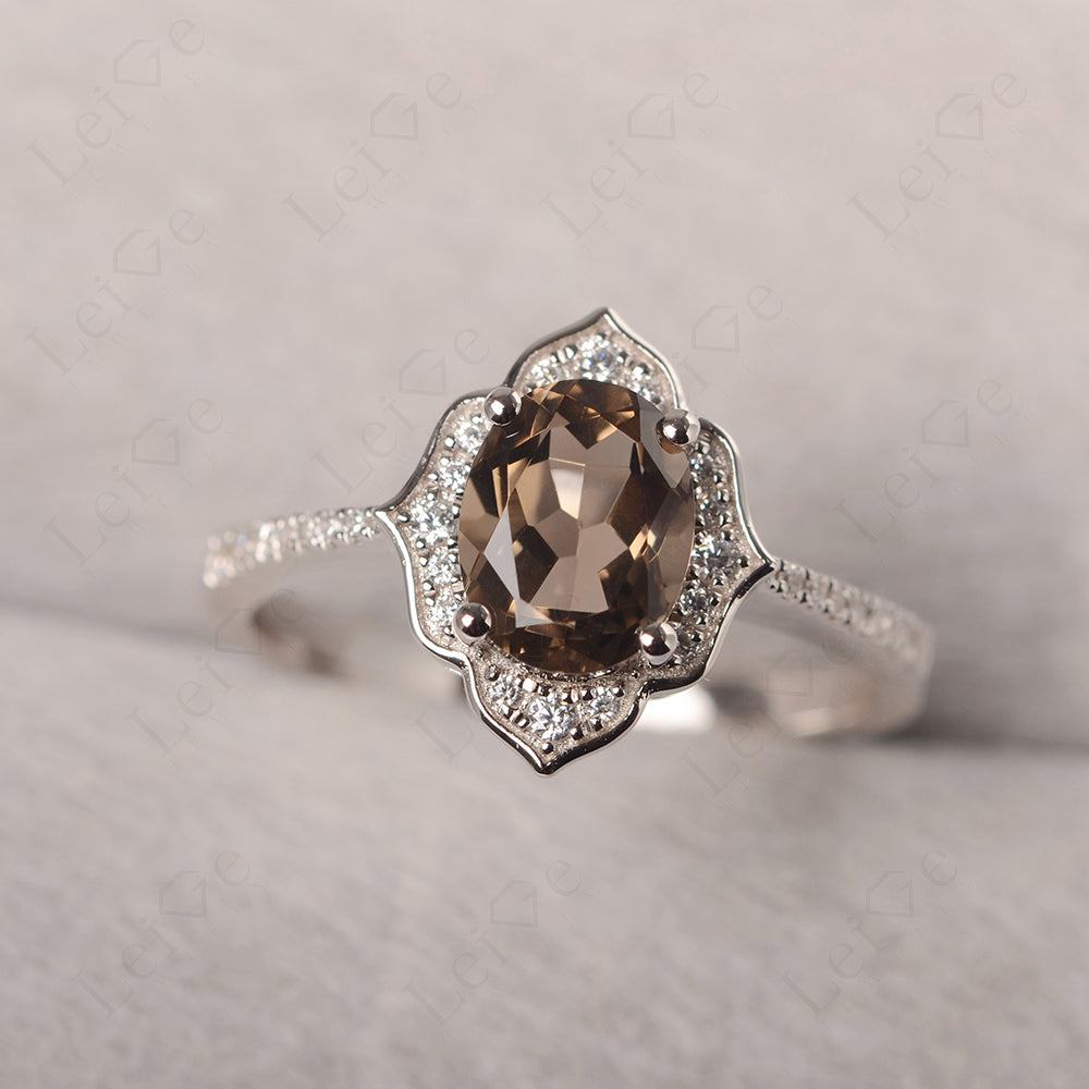 Smoky Quartz Vintage Oval Halo Engagement Rings