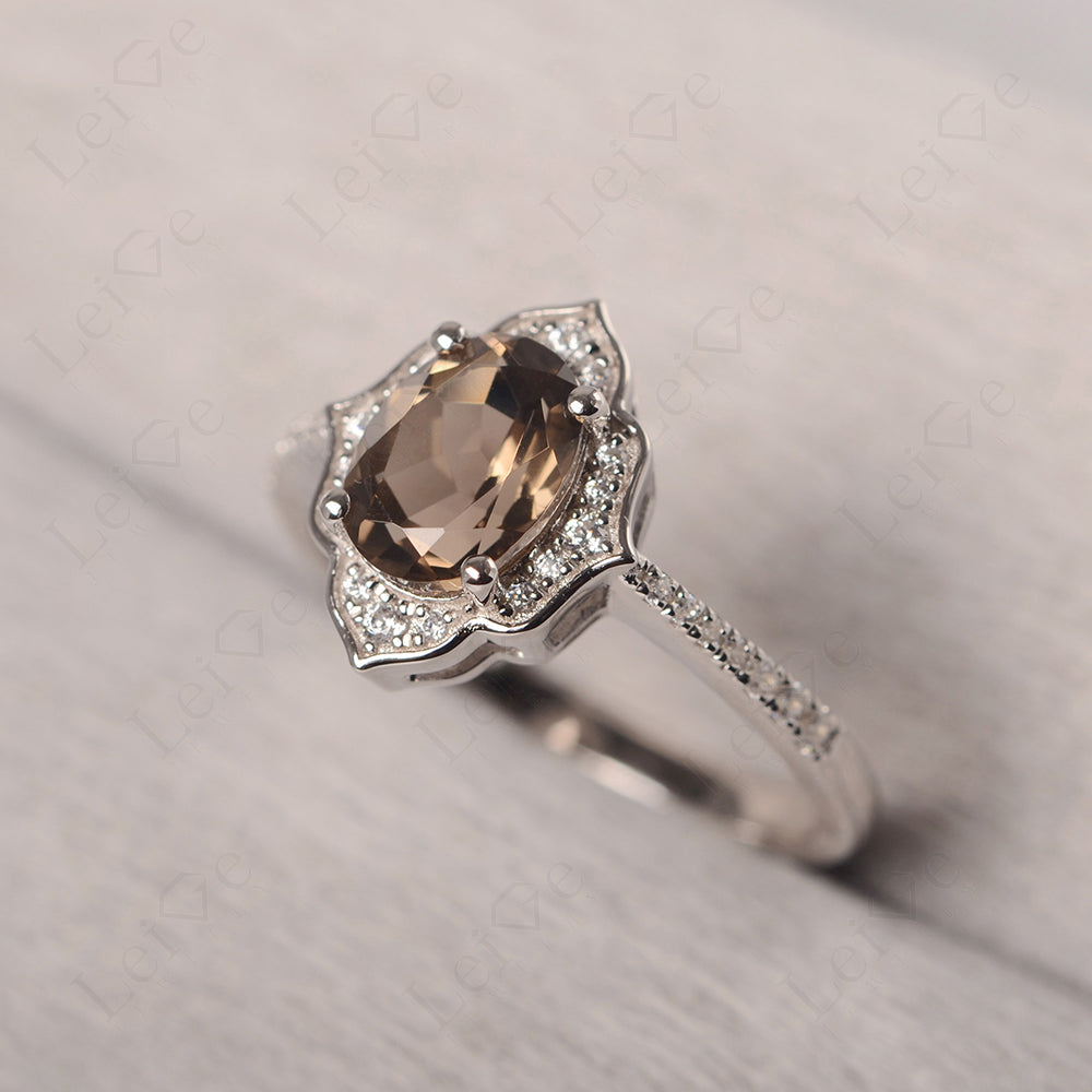 Smoky Quartz Vintage Oval Halo Engagement Rings