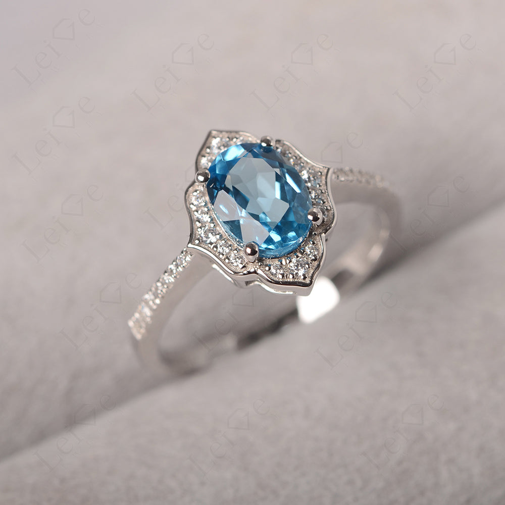 Swiss Blue Topaz Vintage Oval Halo Engagement Rings