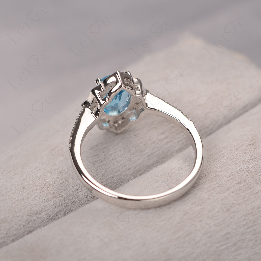 Swiss Blue Topaz Vintage Oval Halo Engagement Rings