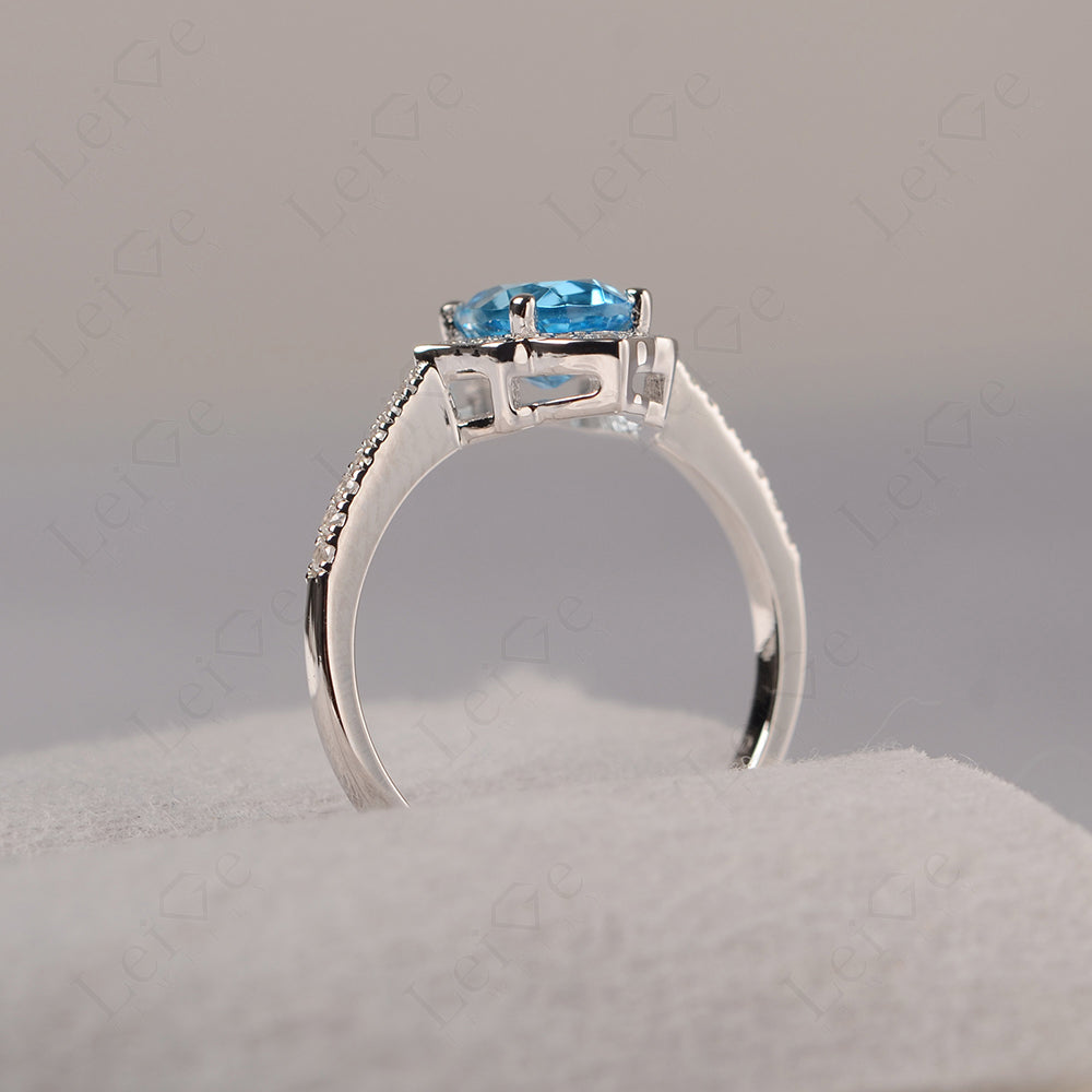 Swiss Blue Topaz Vintage Oval Halo Engagement Rings