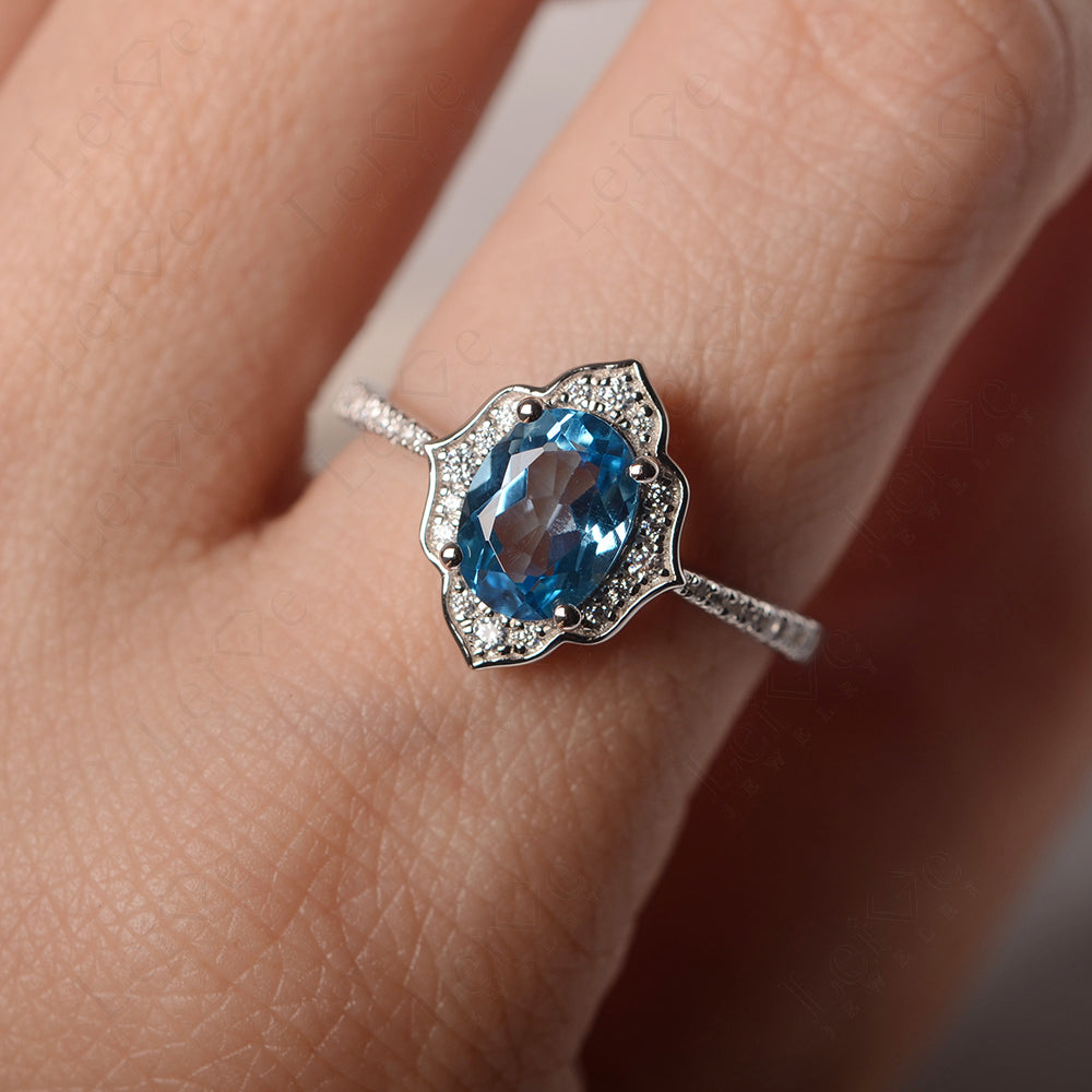 Swiss Blue Topaz Vintage Oval Halo Engagement Rings