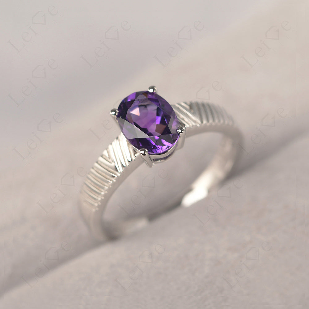Oval Amethyst Wide Band Engagement Ring