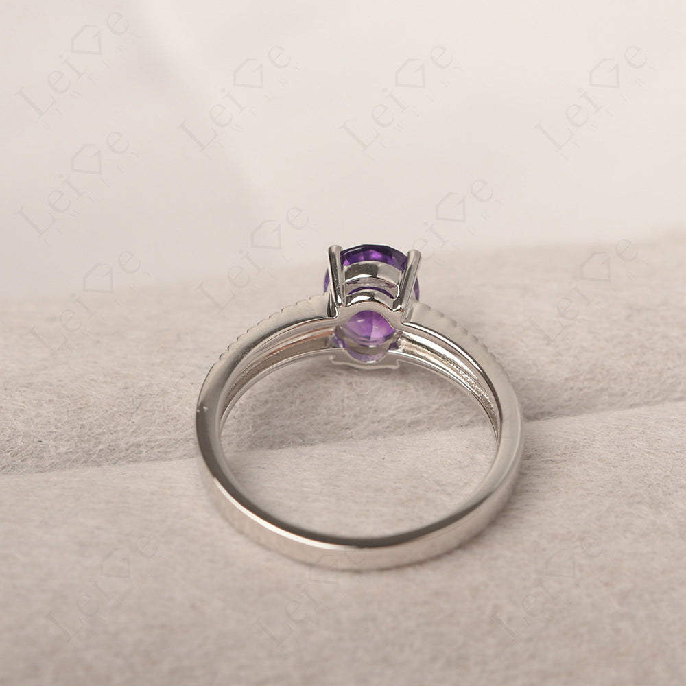 Oval Amethyst Wide Band Engagement Ring