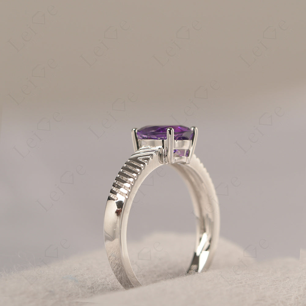 Oval Amethyst Wide Band Engagement Ring