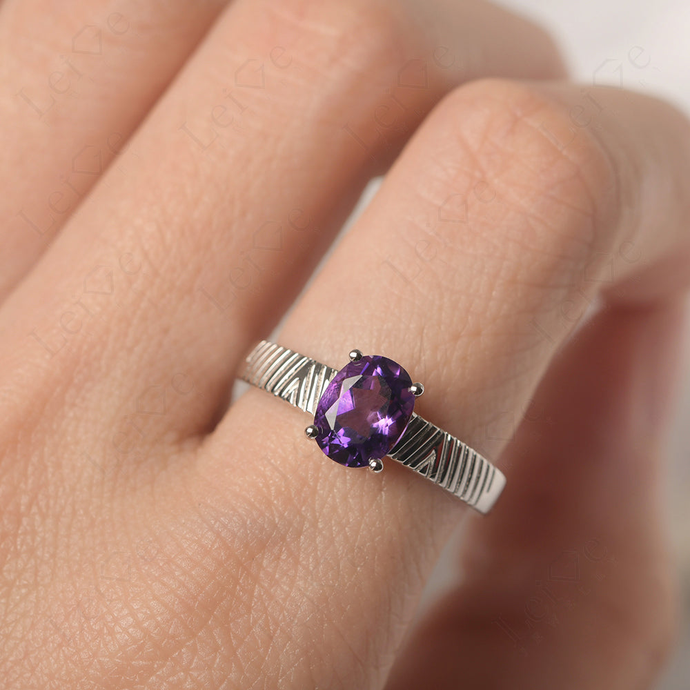 Oval Amethyst Wide Band Engagement Ring