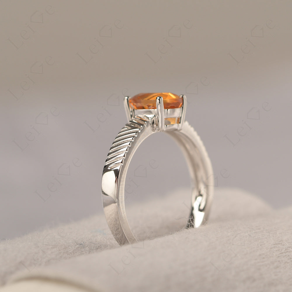 Oval Citrine Wide Band Engagement Ring