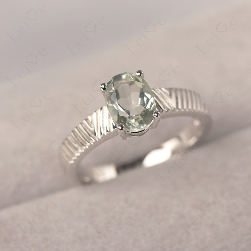 Oval Green Amethyst Wide Band Engagement Ring