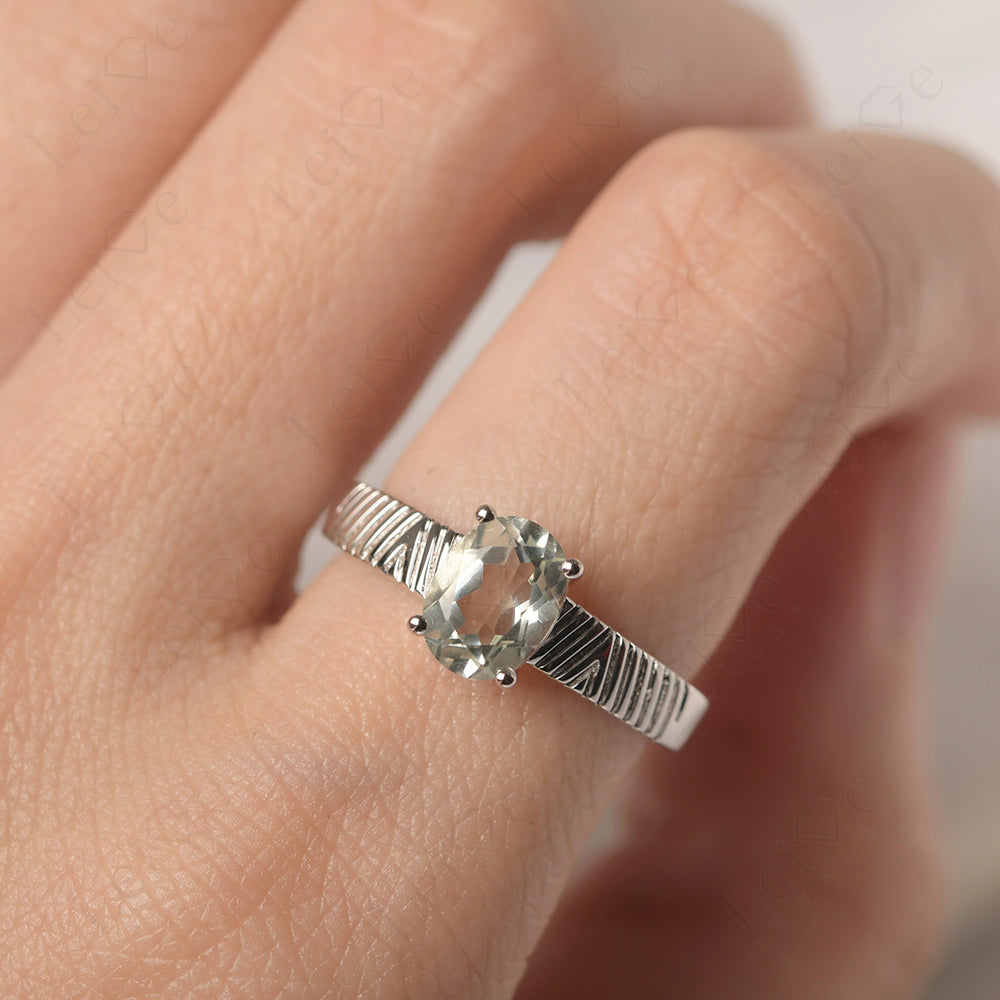 Oval Green Amethyst Wide Band Engagement Ring