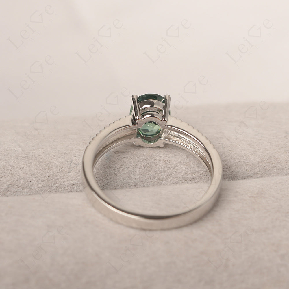 Oval Green Sapphire Wide Band Engagement Ring
