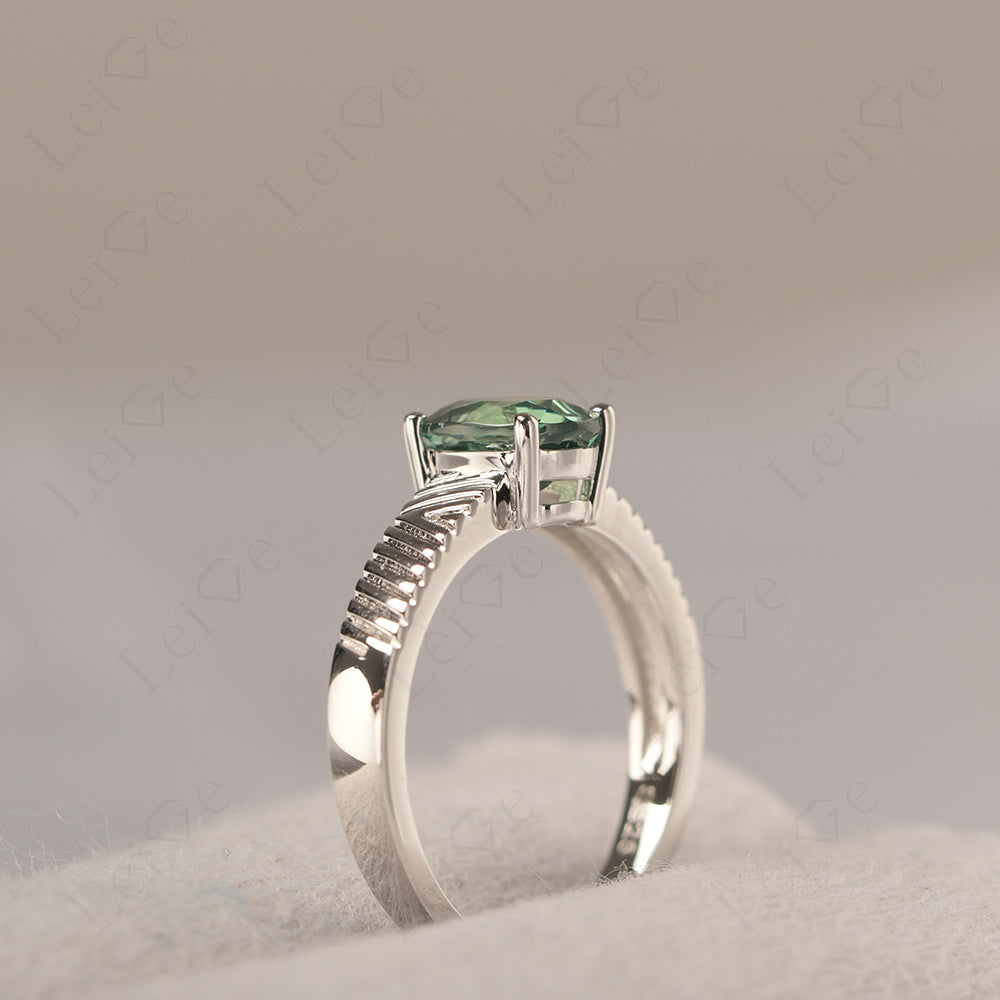 Oval Green Sapphire Wide Band Engagement Ring