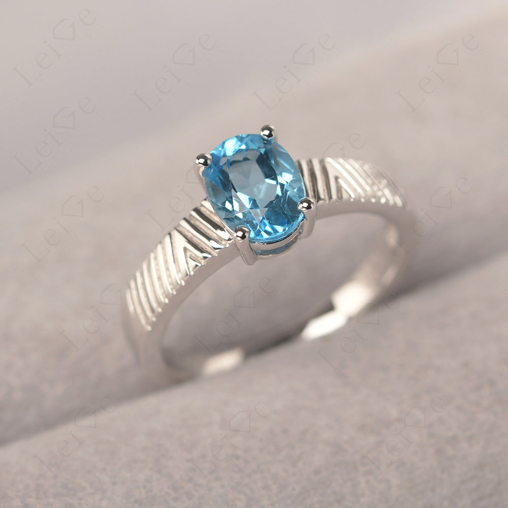 Oval Swiss Blue Topaz Wide Band Engagement Ring