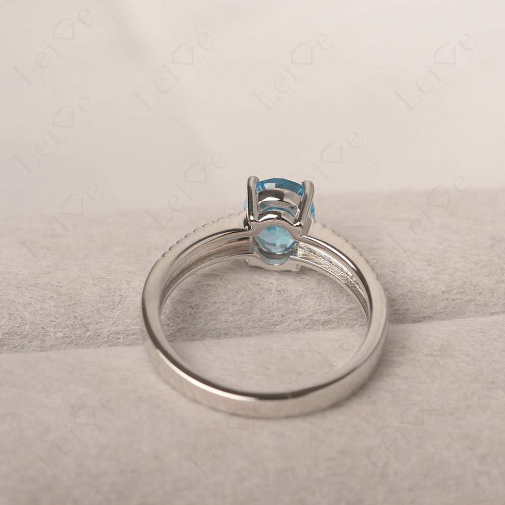 Oval Swiss Blue Topaz Wide Band Engagement Ring